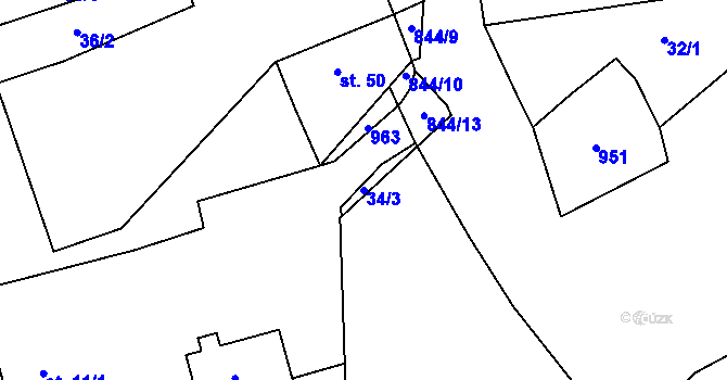 Parcela st. 34/3 v KÚ Hlince, Katastrální mapa