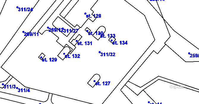 Parcela st. 311/32 v KÚ Hlince, Katastrální mapa