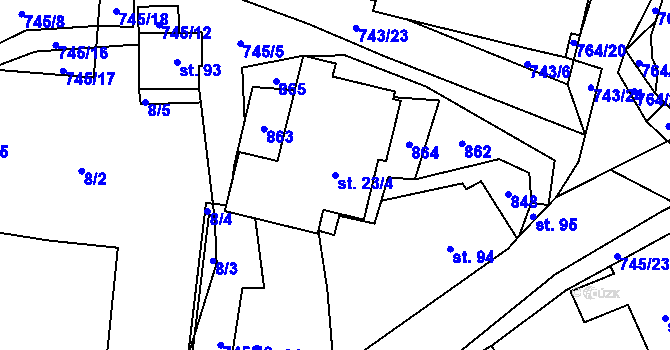 Parcela st. 23/4 v KÚ Chříč, Katastrální mapa