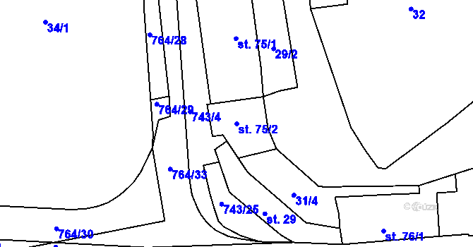Parcela st. 75/2 v KÚ Chříč, Katastrální mapa