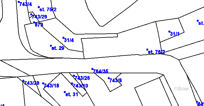 Parcela st. 76/1 v KÚ Chříč, Katastrální mapa