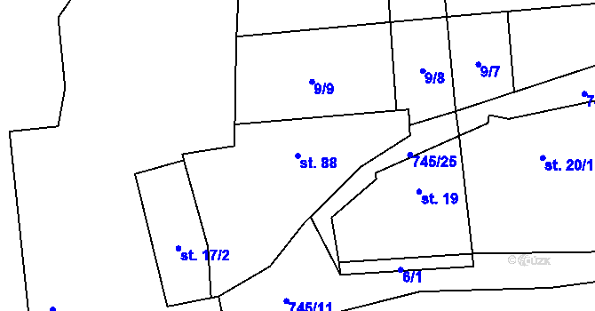 Parcela st. 88 v KÚ Chříč, Katastrální mapa
