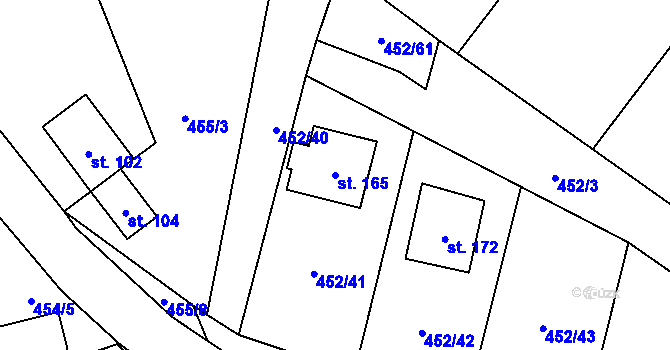 Parcela st. 165 v KÚ Chříč, Katastrální mapa