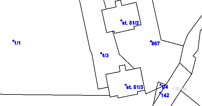 Parcela st. 1/3 v KÚ Chříč, Katastrální mapa