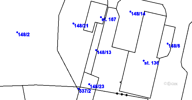 Parcela st. 148/13 v KÚ Chříč, Katastrální mapa