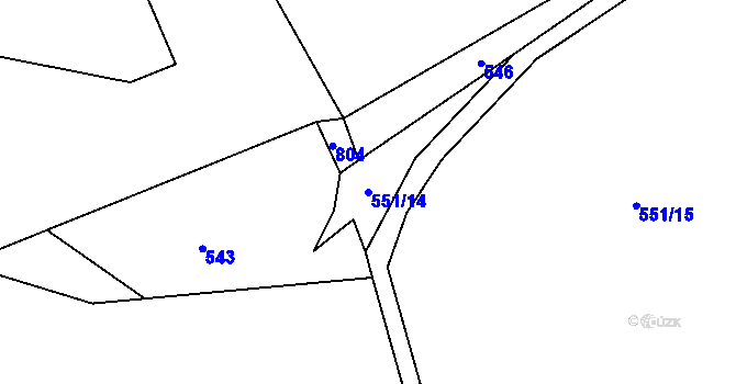 Parcela st. 551/14 v KÚ Chříč, Katastrální mapa
