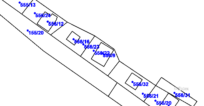 Parcela st. 556/9 v KÚ Chříč, Katastrální mapa