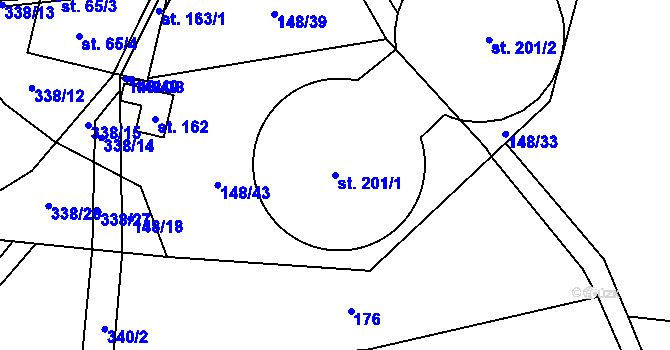 Parcela st. 201/1 v KÚ Chříč, Katastrální mapa