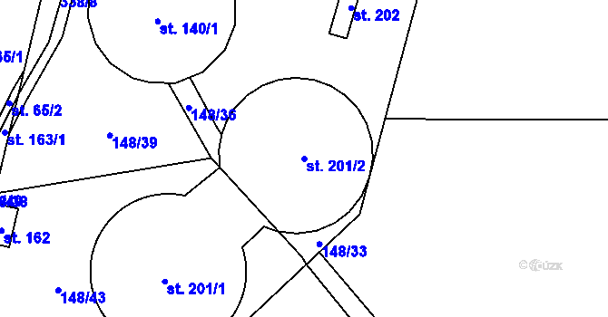 Parcela st. 201/2 v KÚ Chříč, Katastrální mapa