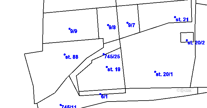 Parcela st. 745/25 v KÚ Chříč, Katastrální mapa