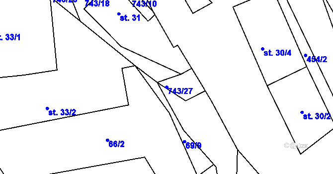 Parcela st. 743/27 v KÚ Chříč, Katastrální mapa