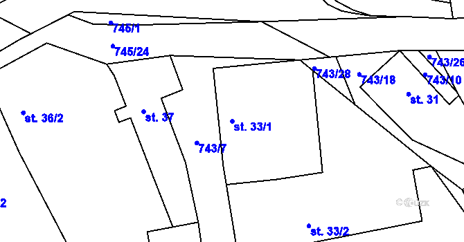 Parcela st. 33/1 v KÚ Chříč, Katastrální mapa
