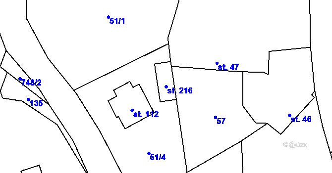 Parcela st. 216 v KÚ Chříč, Katastrální mapa