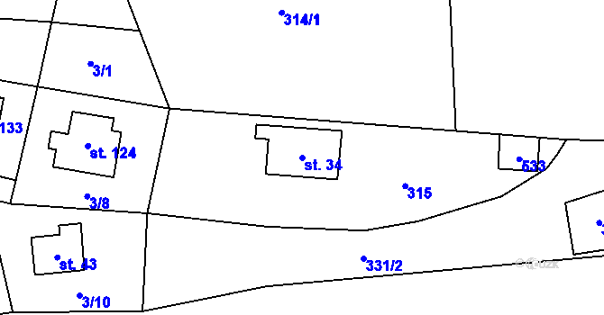 Parcela st. 34 v KÚ Lhota u Chříče, Katastrální mapa