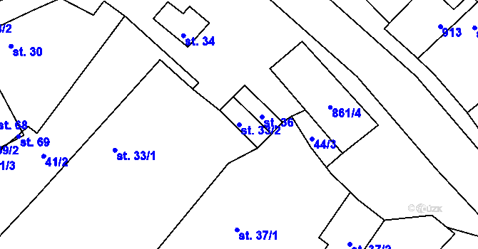 Parcela st. 33/2 v KÚ Slatina u Chříče, Katastrální mapa
