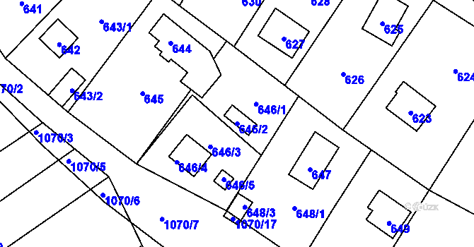 Parcela st. 646/2 v KÚ Chudčice, Katastrální mapa
