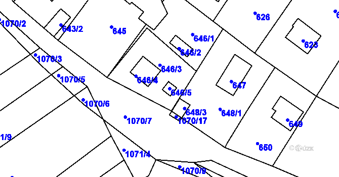 Parcela st. 646/5 v KÚ Chudčice, Katastrální mapa