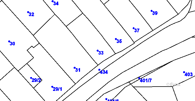 Parcela st. 33 v KÚ Chudčice, Katastrální mapa