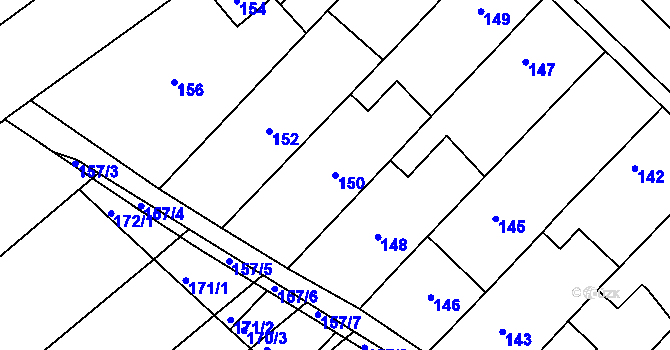 Parcela st. 150 v KÚ Chudčice, Katastrální mapa