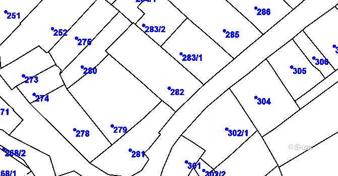 Parcela st. 282 v KÚ Chudčice, Katastrální mapa