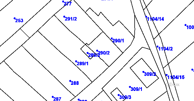 Parcela st. 290/2 v KÚ Chudčice, Katastrální mapa