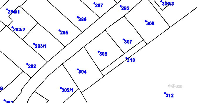 Parcela st. 305 v KÚ Chudčice, Katastrální mapa