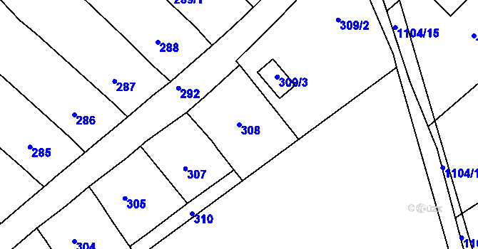 Parcela st. 308 v KÚ Chudčice, Katastrální mapa
