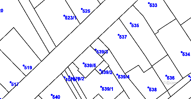 Parcela st. 539/3 v KÚ Chudčice, Katastrální mapa
