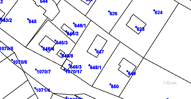 Parcela st. 647 v KÚ Chudčice, Katastrální mapa