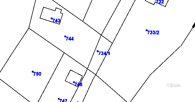 Parcela st. 734/1 v KÚ Chudčice, Katastrální mapa