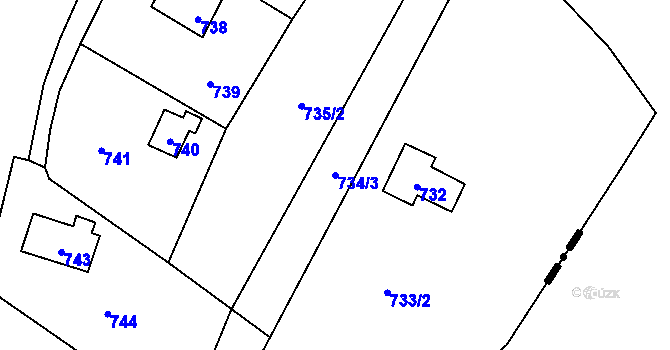 Parcela st. 734/3 v KÚ Chudčice, Katastrální mapa