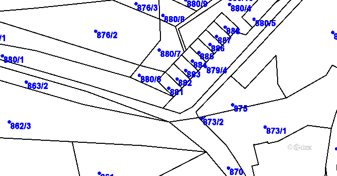 Parcela st. 881 v KÚ Chudčice, Katastrální mapa