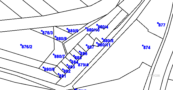 Parcela st. 887 v KÚ Chudčice, Katastrální mapa