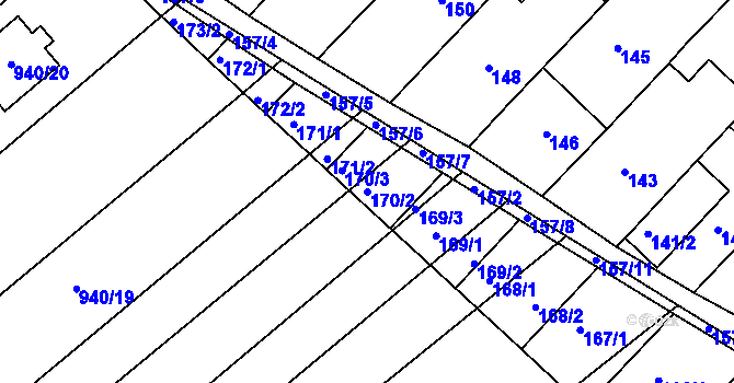 Parcela st. 170/2 v KÚ Chudčice, Katastrální mapa