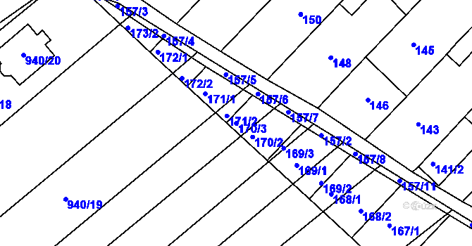 Parcela st. 170/3 v KÚ Chudčice, Katastrální mapa