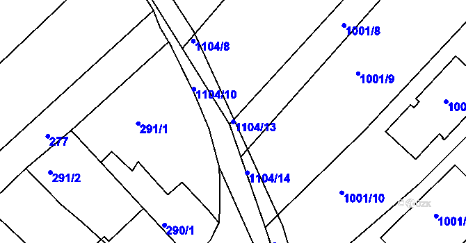 Parcela st. 1104/13 v KÚ Chudčice, Katastrální mapa