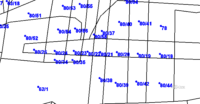 Parcela st. 80/21 v KÚ Chudenice, Katastrální mapa