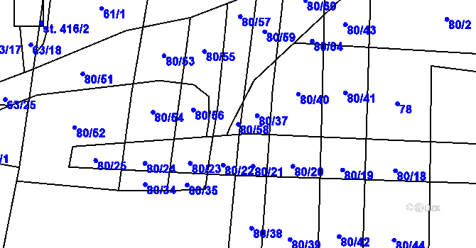 Parcela st. 80/58 v KÚ Chudenice, Katastrální mapa