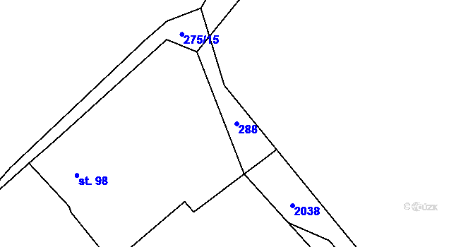 Parcela st. 288 v KÚ Chudenice, Katastrální mapa