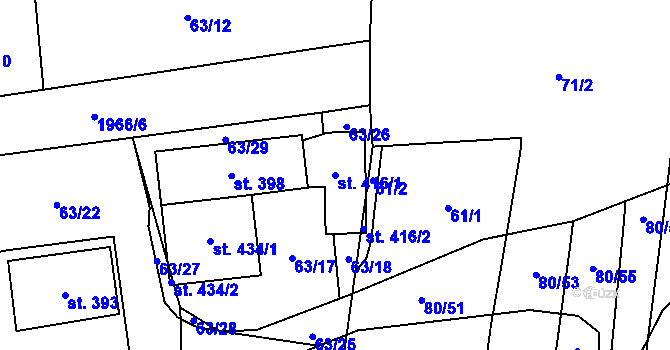 Parcela st. 416/1 v KÚ Chudenice, Katastrální mapa
