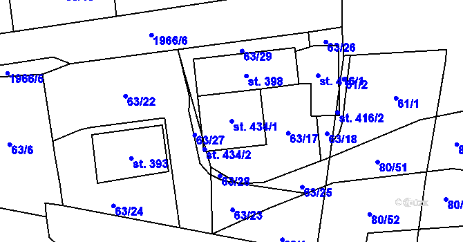 Parcela st. 434/1 v KÚ Chudenice, Katastrální mapa