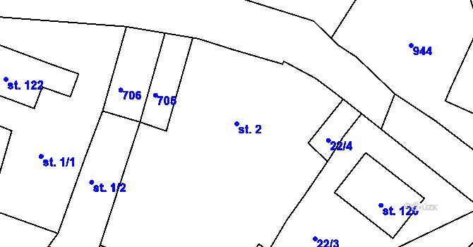 Parcela st. 2 v KÚ Hadrava, Katastrální mapa