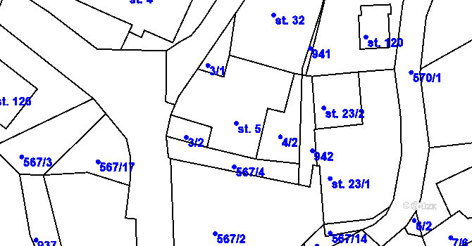 Parcela st. 5 v KÚ Hadrava, Katastrální mapa