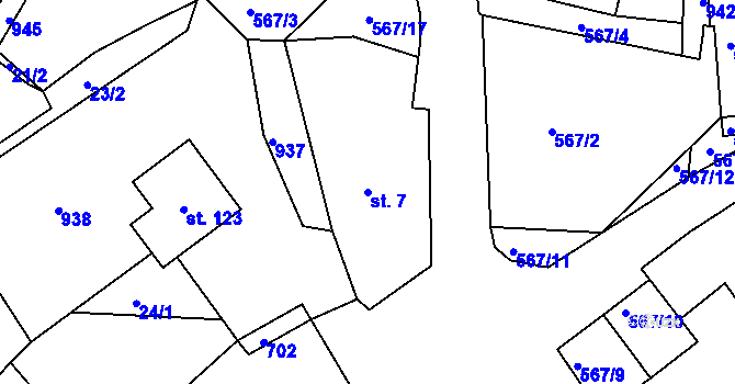Parcela st. 7 v KÚ Hadrava, Katastrální mapa
