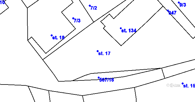 Parcela st. 17 v KÚ Hadrava, Katastrální mapa