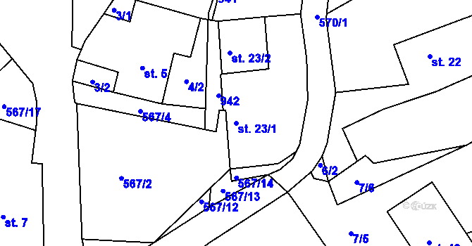 Parcela st. 23/1 v KÚ Hadrava, Katastrální mapa