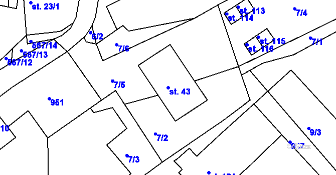 Parcela st. 43 v KÚ Hadrava, Katastrální mapa