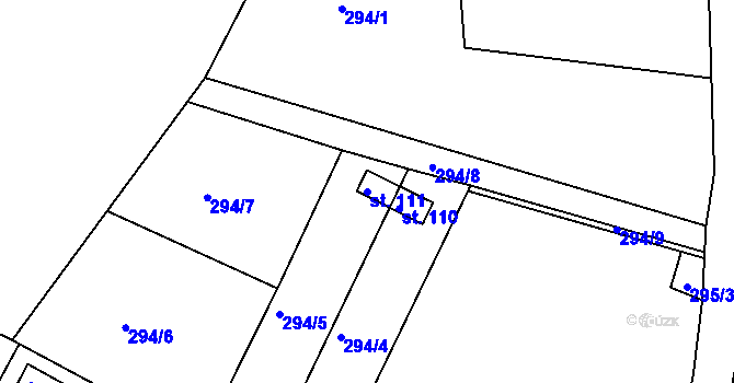 Parcela st. 111 v KÚ Hadrava, Katastrální mapa