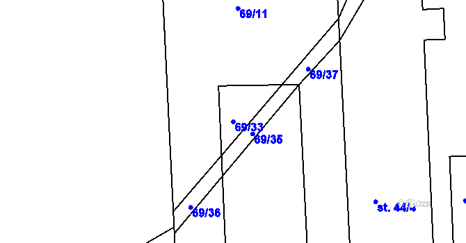 Parcela st. 69/33 v KÚ Hadrava, Katastrální mapa