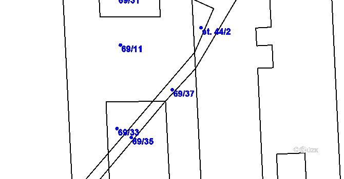 Parcela st. 69/37 v KÚ Hadrava, Katastrální mapa